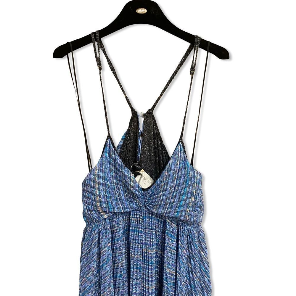 Forte Forte pleated empire-line dress Blue Maxi metallic Italy NWT $960 0 - Picture 10 of 15